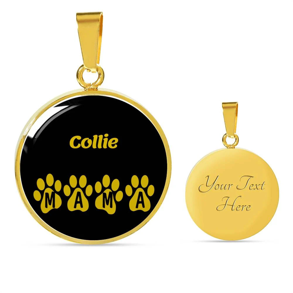 Collie Mama Personalized Engraved Gold Circle Necklace Custom Name Date Gift fo